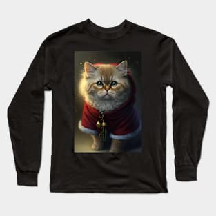 Cute Cat portrait Christmas vibes Long Sleeve T-Shirt